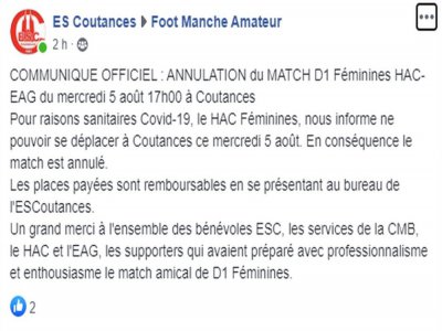 Le communiqué officiel du club de Coutances - capture