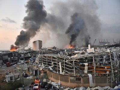 Deux puissantes explosions ont secoué la ville de Beyrouth, mardi 4 août, faisant au moins 100 morts et plus de 4 000 blessés. - STR [AFP]