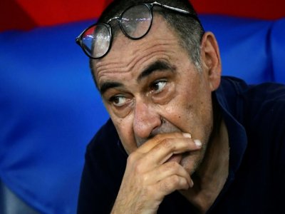 L'entraîneur de la Juventus Maurizio Sarri lors de la finale de la Coupe d'Italie face à Naples, le 17 juin 2020 à Rome - Filippo MONTEFORTE [AFP/Archives]