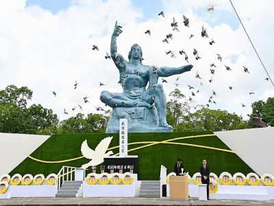 Cérémonie du 75e anniversaire de la bombe atomique de Nagasaki, le 9 août 2020 - JAPAN POOL VIA JIJI PRESS [JIJI PRESS/AFP]
