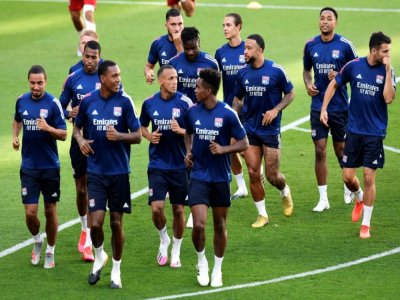 Les joueurs de Lyon à l'entraînement à la veille de leur 8e de finale retour de Ligue des champions contre la Juventus le 6 août 2020 à Turin - Miguel MEDINA [AFP/Archives]