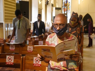 Dans une église de Lagos le 9 août 2020, au Nigeria, où les lieux de culte ont rouvert. - PIUS UTOMI EKPEI [AFP]