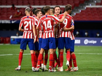 Les joueurs de l'Atlético Madrid célèbrent un but en Liga, le 3 juillet 2020 dans leur stade du Wanda Metropolitano - PIERRE-PHILIPPE MARCOU [AFP/Archives]