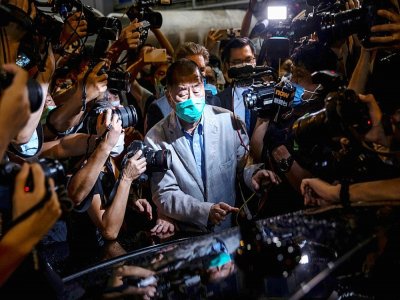 Le magnat des médias hongkongais Jimmy Lai à sa libération le 12 août 2020 à Hong Kong - ISAAC LAWRENCE [AFP]