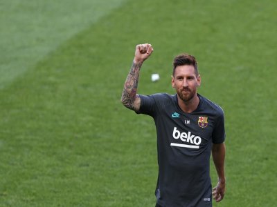 L'attaquant argentin de Barcelone, Lionel Messi, lors de l'entraînement de l'équipe à la veille du quart de finale de la Ligue des champions face au Bayern Munich, à Lisbonne, le 13 août 2020 - RAFAEL MARCHANTE [POOL/AFP]