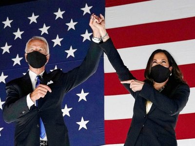 Joe Biden et Kamala Harris le 20 août 2020 à Wilmington, après le discours d'investiture du candidat démocrate à la Maison Blanche - Olivier DOULIERY [AFP]