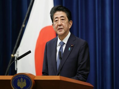 Le Premier ministre japonais Shinzo Abe annonce son intention de démissionner pour raisons de santé, le 28 août 2020 à Tokyo - STR [JIJI PRESS/AFP]