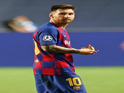 Lionel Messi à la fin du quart de finale de Ligue des champions perdu par le Barça contre le Bayern Munich le 14 août 2020 à Lisbonne - Rafael Marchante [AFP/Archives]