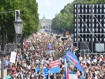 Manifestation contre les mesures de restriction antiCovid-19 à Berlin, le 29 août 2020 - John MACDOUGALL [AFP]