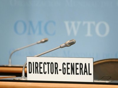 Le siège vide du directeur de l'OMC, le 23 juillet 2020 à Genève, avant une réunion. - Fabrice COFFRINI [AFP]
