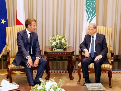 Le président français Emmanuel Macron et son homologue libanais Michel Aoun, le 31 août 2020 à  Beyrouth - - [DALATI AND NOHRA/AFP]