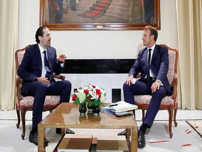 Le président français Emmanuel Macron et l'ancien Premier ministre libanais Saad Hariri à Beyrouth, le 31 août 2020 - GONZALO FUENTES [POOL/AFP]