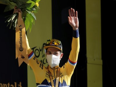 Le Slovène Primoz Roglic (Jumbo) vainqueur de la 4e étape du Tour de France, entre Sisteron et la station d'Orcières-Merlette, le 1er septembre 2020 - Christophe Ena [POOL/AFP]