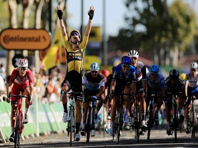 Le coureur de la Jumbo Wout van Aert vainqueur de la 7e étape du Tour de France à Lavaur, le 4 septembre 2020 - christophe petit tesson [POOL/AFP]