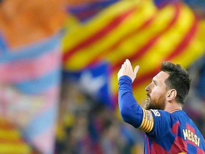 Lionel Messi célèbre un but pendant un match de championnat d'Espagne contre Valladolid, le 29 octobre 2019 au Camp Nou de Barcelone - LLUIS GENE [AFP/Archives]