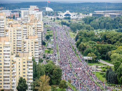 Manifestation contre le président Loukachenko, le 6 septembre 2020 à Minsk - - [TUT.BY/AFP]