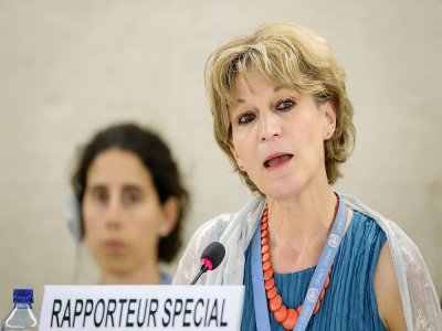 La rapporteure spéciale de l'ONU sur les exécutions sommaires, Agnès Callamard, le 26 juin 2019, à Genève - FABRICE COFFRINI [AFP]