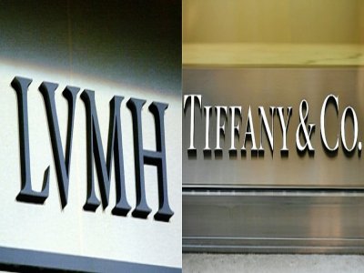 Photo montage des enseignes des deux marques LVMH et Tiffany, créée le 28 octobre 2019 - Martin BUREAU, Vincenzo PINTO [AFP]