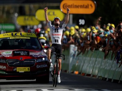 Le Suisse Marc Hirschi, vainqueur de la 12e étape du Tour de France, le 10 septembre 2020 - STEPHANE MAHE [POOL/AFP]