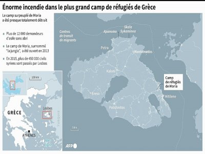 Enorme incendie dans le plus grand camp de réfugiés de Grèce - Patricio ARANA [AFP]