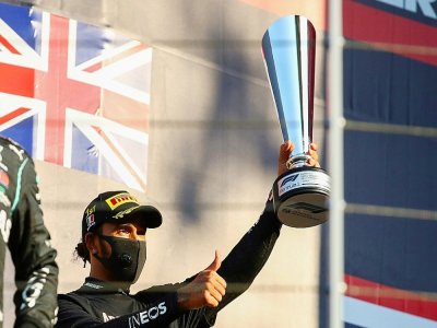 Le Britannique Lewis Hamilton (Mercedes) vainqueur du GP de Toscane, à Scarperia e San Piero, le 13 septembre 2020 - Bryn Lennon [POOL/AFP]
