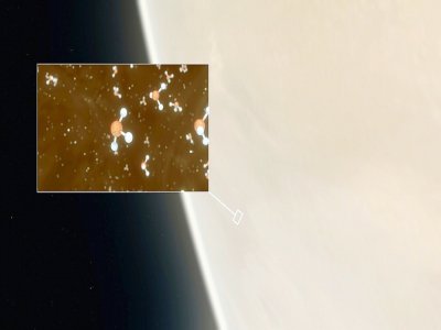 Des molécules de phosphine (représentées dans l'image encadrée) découvertes dans l'atmosphère de Vénus sont peut-être un signe de vie, ont annoncé lundi des astronomes - M. KORNMESSER, L. CALCADA [European Southern Observatory/AFP]