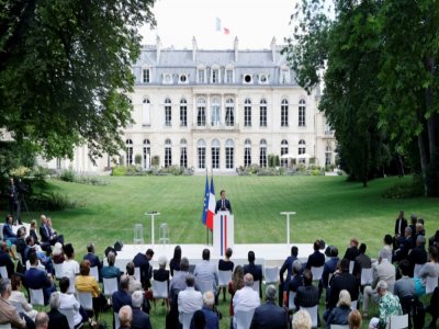 Emmanuel Macron s'adresse aux membres de la  Convention citoyenne pour le climat, le 29 juin à l'Elysée, à Paris - CHRISTIAN HARTMANN [POOL/AFP/Archives]