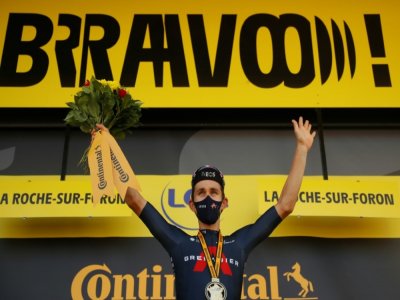 Le coureur polonais de l'équipe Ineos Michal Kwiatkowski vainqueur de la 18e étape du Tour de France à La Roche-sur-Foron, le 17 septembre 2020 - STEPHANE MAHE [POOL/AFP]