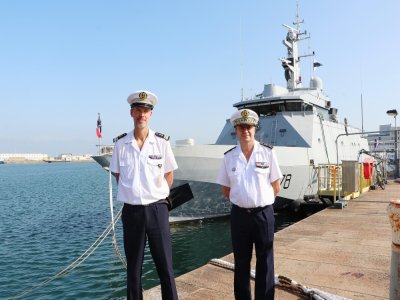 Le vice-amiral d'escadre Xavier Baudouard (à droite) était en visite à Cherbourg ce lundi 21 septembre. Il est aux commandes de la Force d'action navale depuis le 30 juillet dernier.