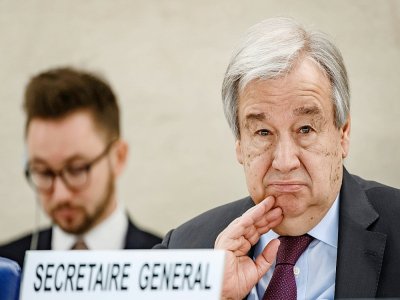Le secrétaire général de l'ONU Antonio Guterres, le 24 février 2020 lors d'une réunion à Genève - Fabrice COFFRINI [AFP]