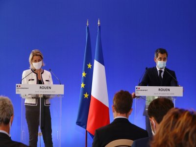 Barbara Pompili, ministre de la transition écologique, et Gérald Darmanin, ministre de l'Intérieur, se trouvaient à Rouen jeudi 24 septembre, près d'un an après Lubrizol.