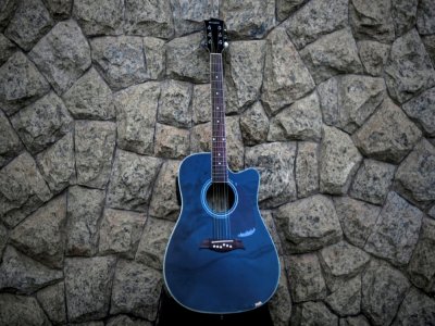 La guitare bleue de Paulo Roberto, retraité décédé du coronavirus, dans sa maison à Belo Horizonte, le 30 juin 2020 au Brésil - DOUGLAS MAGNO [AFP]