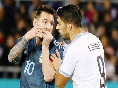 Lionel Messi et Luis Suarez lors du match amical entre l'Argentine et l'Uruguay du 18 novembre 2019 au Bloomfield stadium de Tel Aviv - Jack GUEZ [AFP/Archives]