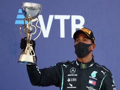 Le Britannique Lewis Hamilton (Mercedes) 3e du GP de Russie, à Sotchi, le 27 septembre 2020 - Bryn Lennon [POOL/AFP]