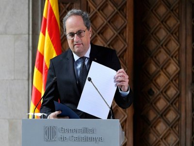Le président indépendantiste de la Catalogne, Quim Torra, lors d'une conférence de presse à Barcelone, le 29 janvier 2019. - LLUIS GENE [AFP]