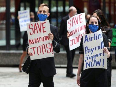 Des salariés de l'aéronautique manifestent à Chicago le 9 septembre 2020 - KAMIL KRZACZYNSKI [AFP/Archives]
