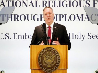 Le secrétaire d'État américain Mike Pompeo fait un discours sur la liberté religieuse au Vatican le 30 septembre 2020 - GUGLIELMO MANGIAPANE [POOL/AFP]
