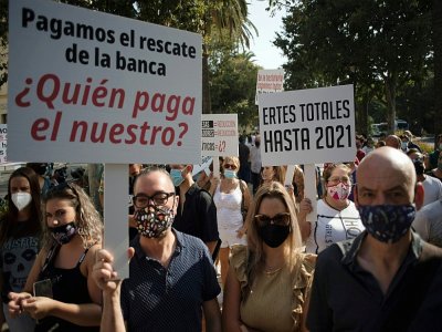 Manifestation contre les restrictions anti-Covid-19 imposées au secteur de la restauration en Espagne, le 22 septembre 2020 à Malaga - JORGE GUERRERO [AFP]
