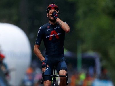 L'Italien Filippo Ganna (Ineos), vainqueur de la 5e étape du Giro, le 7 octobre 2020 à Camigliatello Silano - Luca Bettini [AFP]