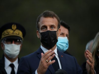 Emmanuel Macron, le 7 octobre 2020 à Breil-sur-Roya - Daniel Cole [POOL/AFP]