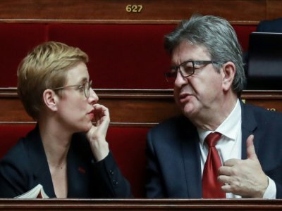 Clémentine Autain et Jean-Luc Mélenchon lors des questions au gouvernement à l'Assemblée natioale le 26 février 2020 à Paris - Ludovic Marin [AFP/Archives]
