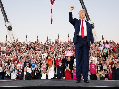 Le président américain Donald Trump participe à un meeting de campagne à Orlando en Floride, le 12 octobre 2020 - SAUL LOEB [AFP]