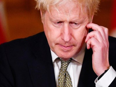 Le Premier ministre britannique Boris Johnson lors d'une conférence de presse virtuelle à Londres, le 12 octobre 2020 - TOBY MELVILLE [POOL/AFP]