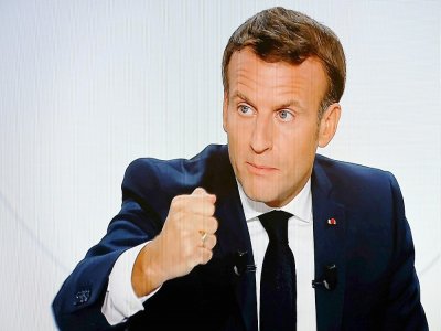 Le président français Emmanuel Macron lors d'une interview télévisée sur la situation liée au coronavirus en France, le 14 octobre 2020 à l'Elysée, à Paris - Ludovic MARIN [AFP]