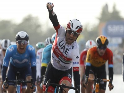 L'Italien Diego Ulissi vainqueur de la 13e étape du Tour d'Italie, entre Cervia et Monselice, le 16 octobre 2020 - Luca Bettini [AFP]
