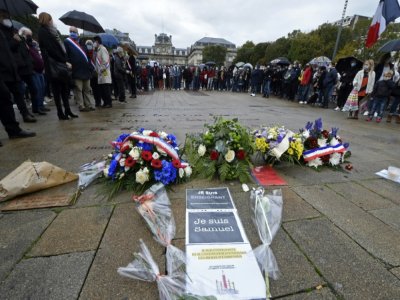 Rassemblement le 18 octobre 2020 place de la Liberté à Lille pour rendre hommage à Samuel Paty, le professeur d'histoire décapité dans les Yvelines - FRANCOIS LO PRESTI [AFP]