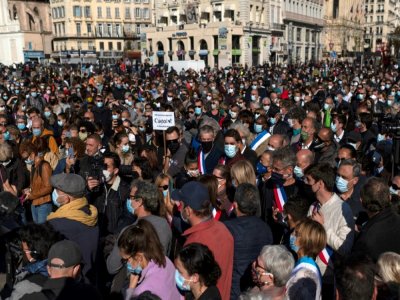 Rassemblement, le 18 octobre 2020, à Marseille pour rendre hommage à Samuel Paty, le professeur d'histoire décapité dans les Yvelines - Christophe SIMON [AFP]
