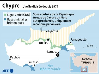 Carte de Chypre, île divisée depuis 1974 - [AFP]