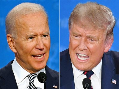 Joe Biden et Donald Trump lors de leur premier débat à Cleveland, dans l'Ohio, le 29 septembre 2020 - JIM WATSON, SAUL LOEB [AFP]
