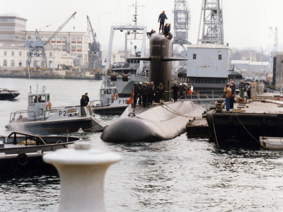 Photo prise à Toulon, antérieure à l'incendie du 12 juin 2020 du sous-marin nucléaire d'attaque (SNA) la Perle. Le navire sera réparé à Cherbourg à partir de janvier 2021, avant de revenir à Toulon.  - Naval Group